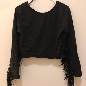 Zara Black fringe sleeve crop top
